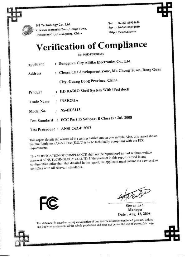 FCC Certificate